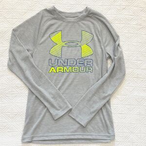 Under Armour Boys Yth M Long Sleeve Shirt Gray Neon Logo Polyester Athletic